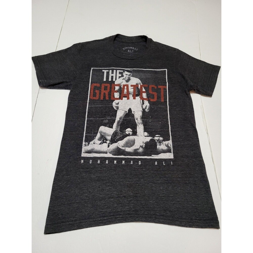 (#L4) Muhammad Ali  Mens Size Small "The Greatest" Charcoal Gray Short Sleeve